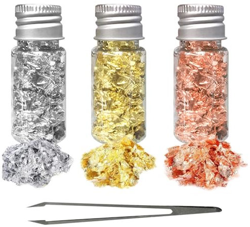 3 Bottles Gold Leaf Flakes, Gold Foil Sprinkles Small Foil Paper Food Decorating Gold Leaf Colouring Topper With Clip for Chocolate Drink Ice Cream Decoration(size:3 Bottles)