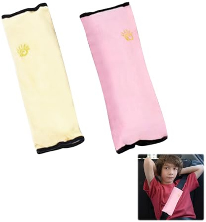 XQMMGO 2 Stück Gurtpolster Kinder, Autogurt Polster, Anschnallgurt Schutz Kinder, Gurtpolster Auto Kinder, Auto Schlafkissen Kinder, Nackenstütze Auto Kinder (Rosa+Cremefarben)