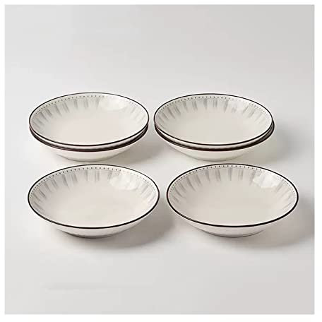 GAOWINLY Catering Plates, Ceramic Plate Household Dish Dish White Circular Kitchen Restaurant Dish Simple Line Shape Deep Plate Soup Plate Vintage Dish Set of 4/6,for Everyday Meals(B,Small)