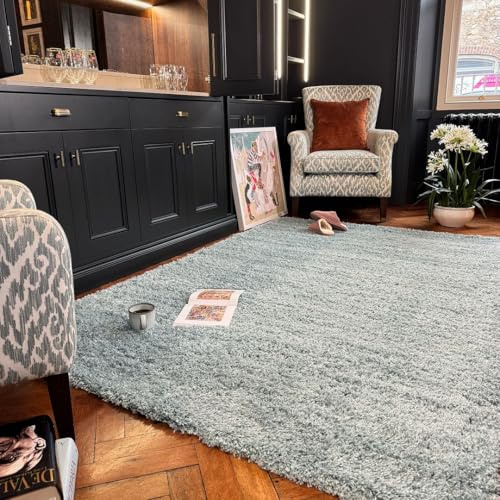 Duck Egg Blue Shaggy Rugs Teal Cosy Warm Soft Underfoot Fluffy Living Room Home Bedroom Rug 60cm x 110cm (1ft 12 x 3ft 7)
