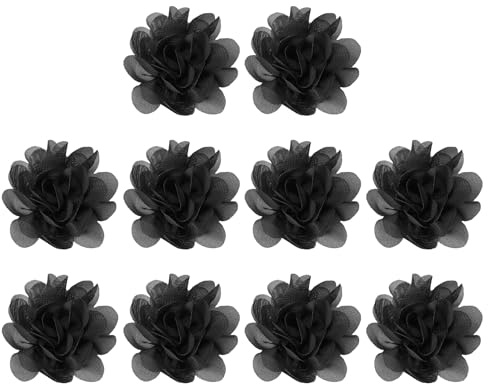 PATIKIL 10 Stück 2 Chiffon Blumen Mesh Stoff Blumen Hochzeit Dekor Schwarz | Stirnband Verzierungen, Nähen Stoff Applikationen, Für DIY Handwerk