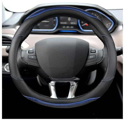 Fundas Volante para Peugeot 208 2012~2018 para Peugeot 308 2014~2021 2008 2013~2018 Funda para Volante Coche Cuero Y Fibra Carbono Cubierta Volante(Blue)