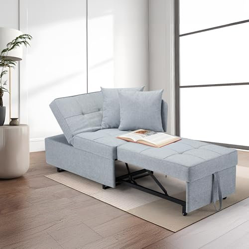 EROMMY Schlafsessel mit bettfunktion,Schlafsofa ausziehbar,3-in-1 Klappsofa,verstellbares einarmiges Schlafsessel mit Bettkastenfür Wohnzimmer kleine Räume (hellgrau)