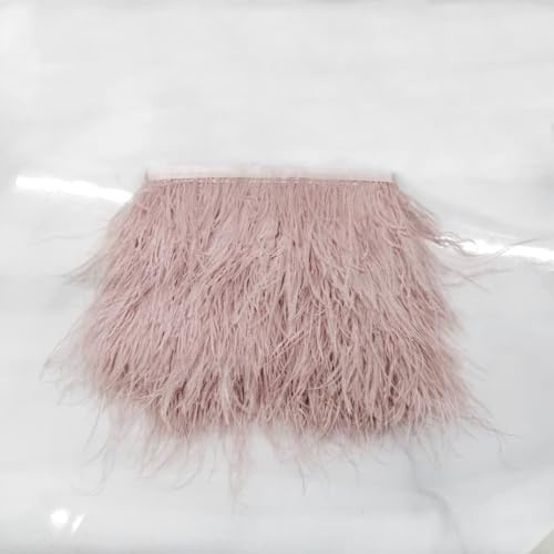 Blausky 3m Feder fransen Band,Natürliche Straußenfedern Fringe Trim,Straußenfedern Stoffstreifen,Fransen mit Satinband Federband für DIY Nähen Handwerk Bekleidung Hochzeit Kleid,Altrosa