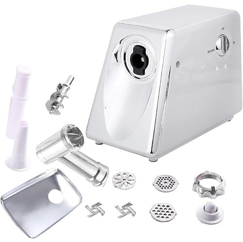 Picadora de carne eléctrica y máquina for hacer salchichas - 1400 W, acero inoxidable, 2 cuchillas de corte y 4 cuchillas de red
