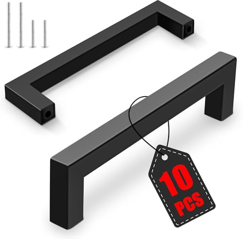 Vortix 10 Stück Möbelgriffe Schwarz Edelstahl Matt Schrankgriffe[128mm Lochabstand] Modernes Design Griffe für Küchenschränke,Badezimmerschränke&Schubladen (Schwarz 10 Stück, Bohrlochabstand: 128 mm)