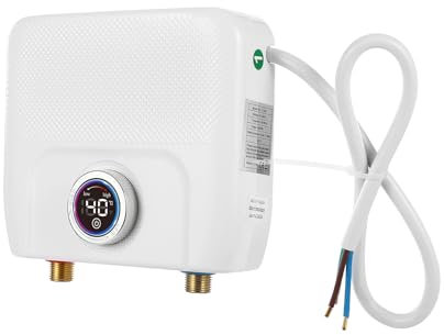 Calentador de agua eléctrico, 6500 W, 220 V, juego de agua caliente sin depósito, nivel impermeable IPX4, para cocinas, baños, restaurantes (color blanco)