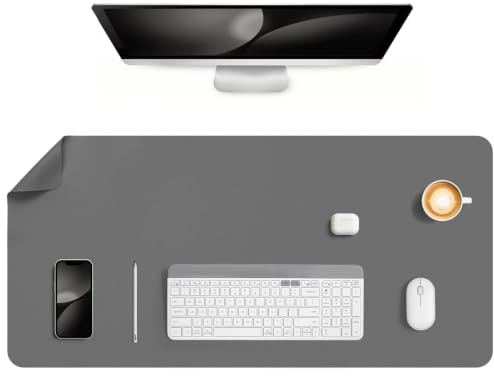 Jumdast Schreibtischunterlage, doppelseitige rutschfeste Schreibunterlage | Multifunktionales Office Mausepad Laptop Tischunterlage Schreibtischunterlage Leder Schreibtischmatte (90 x 43 cm, Grau)