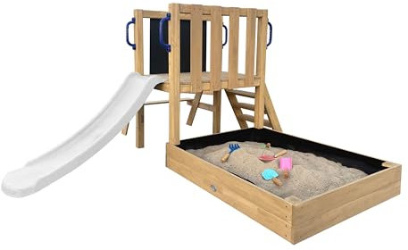 AXI Leah Torre gioco Mini per bambini in legno, scivolo bianco | Casetta da gioco compatta per giardino/sabbiera, cucina da gioco e lavagna | Giochi in legno da esterno