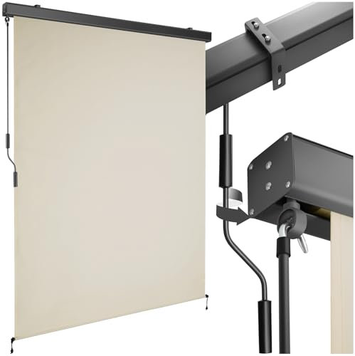 tectake® tenda da sole verticale a rullo, con manovella, protezione UV, impermeabile, resistente al vento, frangivista balcone, terrazzo, fissaggio a parete, privacy - Beige, 140 x 250 cm