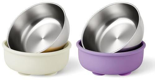 Yamobi 2 Stück Baby Schüssel Mit Saugnapf Edelstahl,Silikon Teller Breischale Baby Schüsselbaby Teller Rutschfest Auslaufsicher Silikon Kinderschüssel Babygeschirr