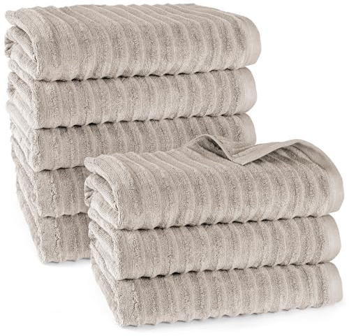 Pure Label Badetuch 8-TLG. 8x70x140cm 100% Baumwolle Oeko-TEX weich, Taupe | Spürbar weich, saugstark und ideal für Bad, Gäste und täglichen Komfort