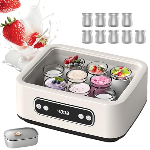 Yogurt Maker, Electric Yogurt Maker Machine with 9 Portable Cups and 1.6L Inner Pot, Multifunctional Yogurt Machine with Time Control for Homemade Yogurt, Natto, Fermentation, Rice Wine