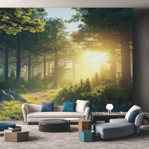 Forest Wallpaper for Living Room, Sunlight Woodland Wall Mural for Bedroom, Non-Woven Photo Wallpaper Home Decor 400X280cm, Wall Decoration D8