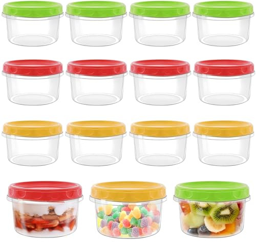 Lunyloer 12Pcs Small Food Containers with Lids, 250ml Reusable Snack Pots | Baby Food Storage Containers, Small Plastic Containers with Lids for Lunch Box Work Trip Sauce Snack Fruits Yogurt