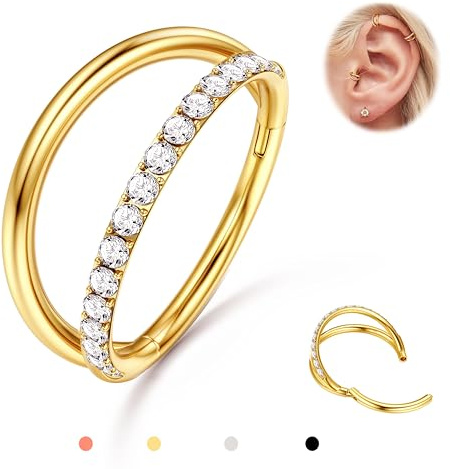 316L Edelstahl 16/18/20G Nasenpiercing Ring Nasenring Conch Helix Piercing | 1 pcs Schwarz Septum Clicker Rook Tragus Creolen Knorpel Ohrring Schmuck 8/10/12mm, 14K Gold Plated, Silber, Roségold