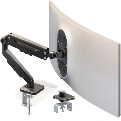 PUTORSEN Monitor Halterung für 13–40 Zoll Bildschirme - Tischmonitorarm mit Gasfeder - ergonomisch und platzsparend, Höhenverstellbar, Neig- und Drehbar, Belastbar bis 12 kg, VESA 75/100 mm, Schwarz