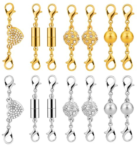 14pcs Double Magnetic Necklace Clasps, 4 Styles 2 Colors Magnetic Necklace Clasps and Closures Converter for Jewelry Bracelets Anklets (Style 2)