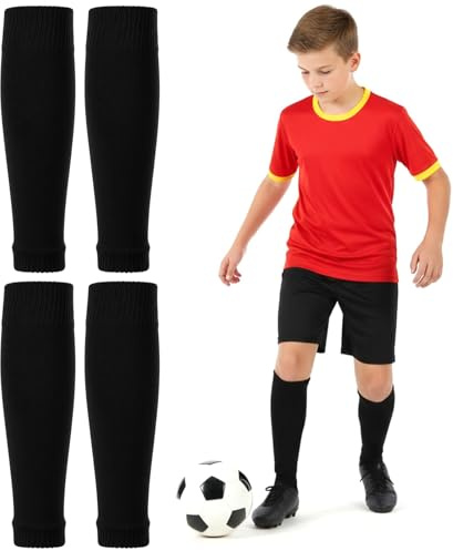 2 Paar Kinder Fußball Stutzen Kinder Fussball Stutzen Ohne Socken Schienbeinschoner Socken für Alter 7-14 Jungen Mädchen Unisex Fußball Sleeves Tube Fußballsocken
