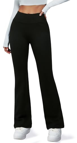 SURLIFE Pantaloni Termici Donna con Felpa Interna, Pantaloni a Zampa Vita Alta, Caldi, Modellanti ed Eleganti per l’Inverno (IT, Testo, Taglia Unica, Regular, Regular, L/XL, Nero)