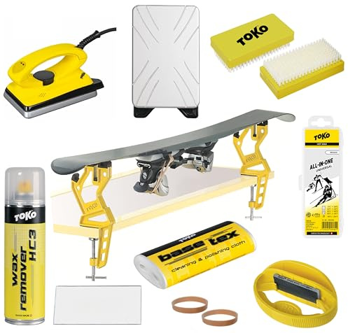 Generisch Toko Skiwachset – Komplettset für Alpine Ski & Snowboard mit Bügeleisen, Wachsremover, Bürsten, Kantenschleifer & Universal-Wachs + Toko Ski Vise Express - 9 teilig