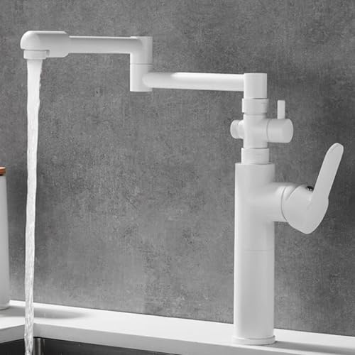 Mitigeur Cuisine avec Interface Lave Vaisselle Laiton Rotatif Pliable Robinet de Cuisine-Blanc