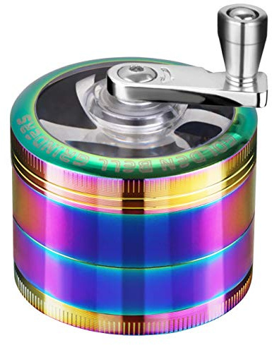 LIHAO Grinder with Hand Crank, 2 Inch Zinc Alloy, Rainbow Color | Spice Grinder Crusher, 4-Layer Manual Mill, Pollen Catcher, For Dried Spices and Seasonings