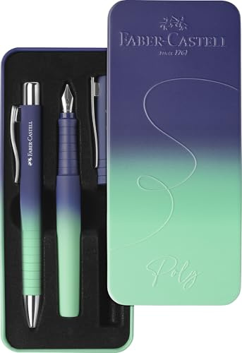 FABER-CASTELL - Schreibset Poly Pen Buzzing Blue, 2-teilig | Geschenkset mit Füller M und Kugelschreiber XB für Schule, Büro und Alltag