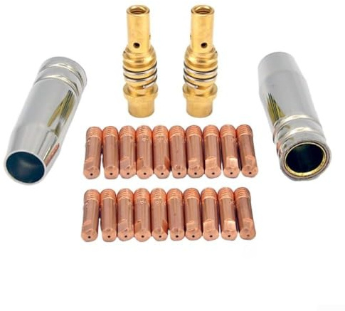 Moliuoly MIG Schweißbrenner Zubehörset MB15 15AK für ARCCAPTAIN MIG200 MIG130, Kupfer Düse Gasdiffusor Kontaktspitze 0.6-1.2mm, 24-teilig(1.2mm)