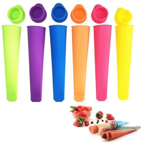 JOVYTH Lot de 6 moules à glace en silicone, réutilisables, avec couvercle, parfaits pour les enfants, adultes et bébés, idéals pour glaces, bâtonnets glacés et diversification (6 couleurs)