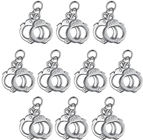FashionCha 10 Stück Mini Handschellen Anhänger Aus Silber Zinkfarbener Legierung