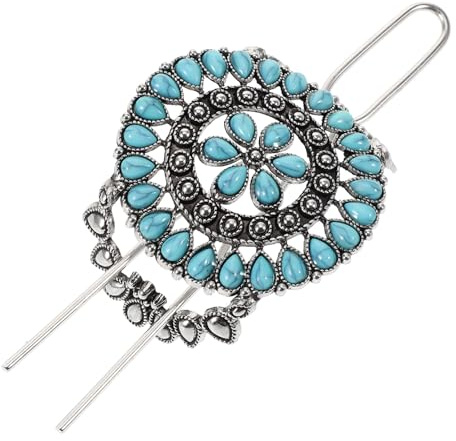 MALUGOGO Vintage-Blume für türkisfarbene Gabel im chinesischen Stil, Retro-Haarnadel, antiker Silberton, für Damen, geeignet für Chignon