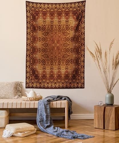 ABAKUHAUS Clásico Tapiz, persa de encaje, Decoración de pared para dormitorio, 60 x 80 cm, Marrón Anaranjado