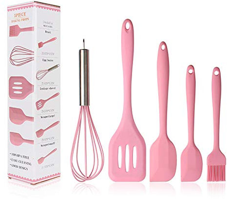 VanderHOME Set d'accessoires de Cuisine de 5 pièces Ustensiles de Cuisine en Silicone Ensemble D'ustensiles de Cuisine, Rose