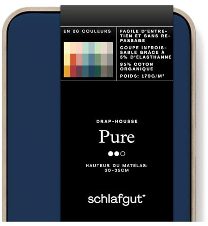 schlafgut Pure Spannbettlaken 140x200 cm Bio-Baumwolle Jersey, Blue Deep | Bettlaken, Spannbetttuch 160x200, 160x220 cm, Blau, Mako Baumwolle Elasthan, bis 35 cm Steg, Rundumgummi