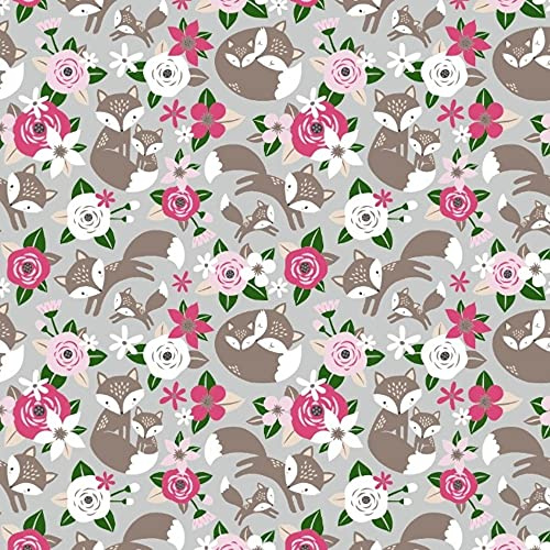 11,99€/m 100x160cm Fuchs 100% Baumwolle Baumwollstoff Kinder Meterware Handwerken Nähen Stoff (Fuchs Blume Rose Grau, 100x160cm (11,99€/m))