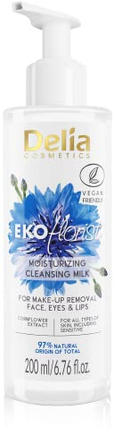 Delia Cosmetics - EKOflorist - Abschminkmilch - Vegane Naturkosmetik mit Hanföl und Kornblumenextrakt - für alle Hauttypen - entfernt Unreinheiten, lindert Reizungen, spendet Feuchtigkeit - 200ml