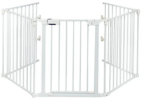 COSTWAY Barrière Sécurité Enfant 5 Panneaux Protection pour Cheminée et Escalier pour Animaux en Métal Robuste Utilisation Murale ou Autoportante, Noir/Blanc (Blanc)