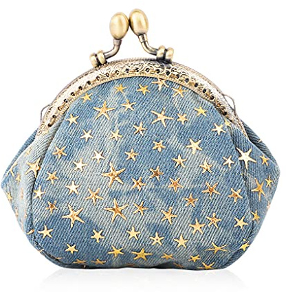 Oyachic Stella a Cinque Punte Portamonete Denim Coin Purse Portafoglio con Chiusura Clic-Clac Kisslock Borsa Portaoggetti per Monete (Blu)