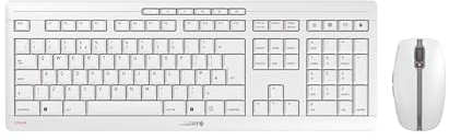 CHERRY Stream Desktop Recharge, Kabelloses Tastatur-Maus-Set, UK-Layout (QWERTY), 2,4 GHz Funk, Leiser Tastenanschlag, Wiederaufladbar, Weiß-Grau