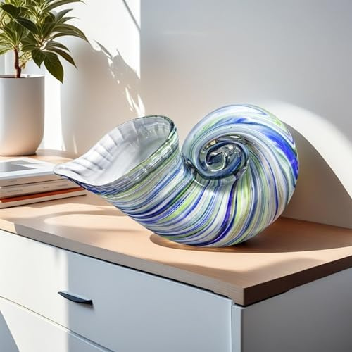 QFkris Nautilus Conch Figuren aus geblasenem Glas, Kunstglas-Muschel-Skulptur für Heimdekoration, Schreibtisch-Briefbeschwerer für Frauen