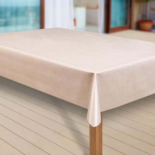 laro Wachstuch-Tischdecke Abwaschbar Garten-Tischdecke Wachstischdecke PVC Plastik-Tischdecken Eckig Meterware Wasserabweisend Abwischbar |31|, Muster:Uni Creme-beige meliert, Größe:100x130 cm