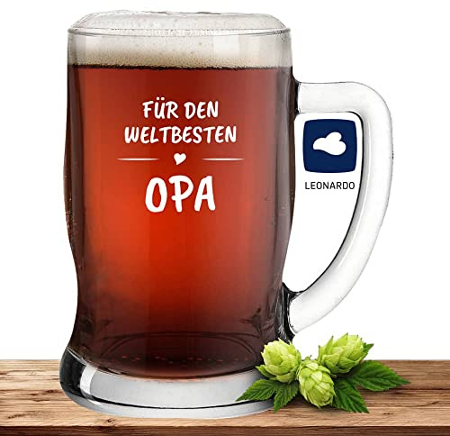 Leonardo Bierseidel Opa ist der Beste - Bierkrug 0,5l mit Laser-Gravur - Geschenk zum Vatertag, Geburtstag, Weihnachten, Motiv Weltbester Opa