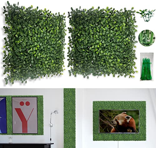 Bybeton Artificial Grass Wall Panel,10x 10(12Pcs) Boxwood Faux Green Wall Panels for Interior Wall, Backdrop Wall,Garden Wall and Indoor Outdoor Plant Wall Decor