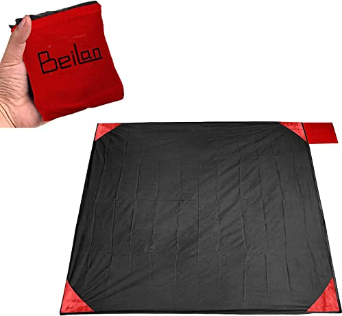 BeiLan Mini Picknickdecke Wasserdicht, Ultraleicht, Kleines Packmaß - Ideal für Ground Sheet, Pocket Blanket, Stranddecke, Taschendecke, Campingdecke, Sitzunterlage (150 * 180cm, Schwarz& Rot)