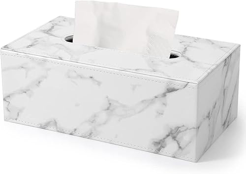 KINGFOM PU läder kosmetiska våtservetter, låda, näsdukslåda för kontor/bil/hem (marmor vit)