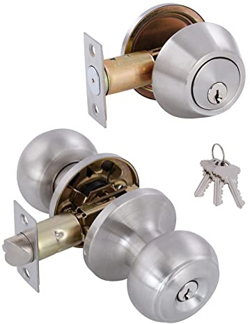 GITRANG All Keyed Identical Deadbolt Door Knob Combo Set - Single Cylinder Lock With Classic Satin Nickel Exterior Knobs for Entrance and Front Door