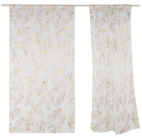 Beufee 2Pcs Federdruck Sheer Vorhänge, Sheer Voile Vorhänge Weiß Sheer Vorhänge Dekorative Tüll Fenster Voile Panels Heißprägen Vorhänge Ankleidezimmer Vorhänge für Schlafzimmer Wohnzimmer (Gold)