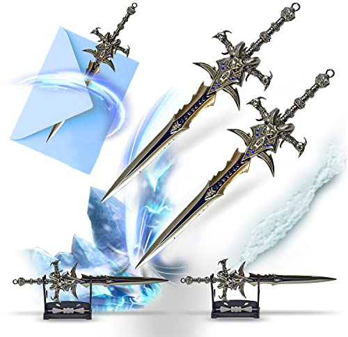 ZWEI Brieföffner World of Warcraft Frostmourne, Brieföffner in Schwertform mit Basis, 22,5 cm, Accessoire für Zuhause und das Büro, Geschenk und Merchandise für Fans & Sammler
