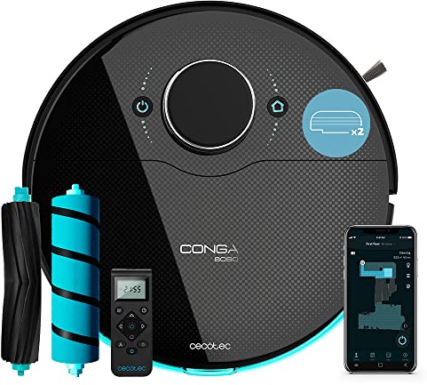 Cecotec Robot Aspirador y Friegasuelos Conga 8090 Ultra T, Tecnología láser, friega, aspira y Barre a la Vez, 10.000 Pa, Cepillo Jalisco y Especial Mascotas, RoomPlan 3.0, Negro, App y Mando